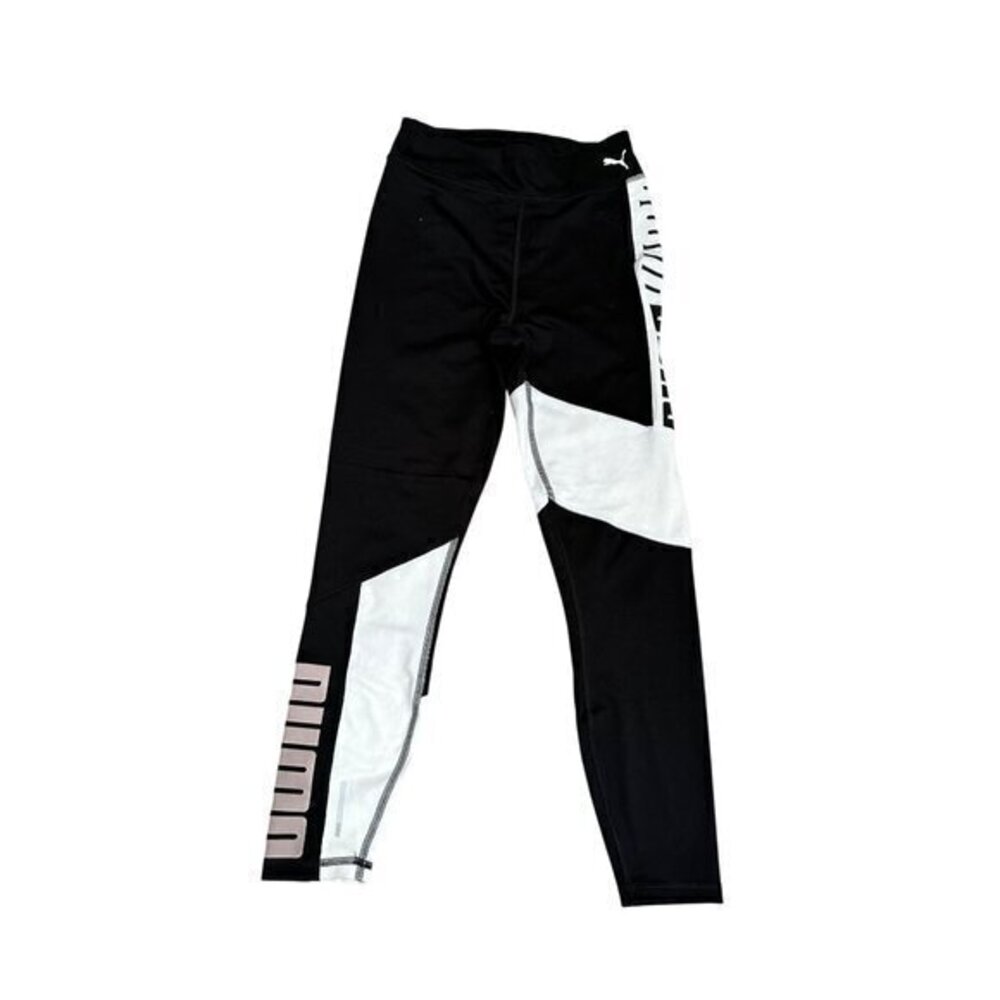 Puma Womens Colorblock Leggings Black/White Size S Activewear Stretch